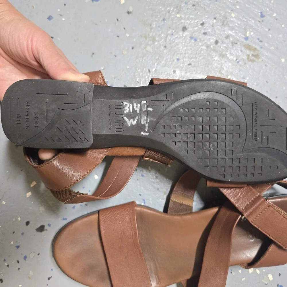 Munro American Women's Brown Leather Strappy Wedge Sandals‎ Size 9 N